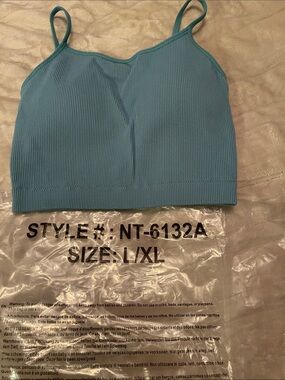 Ribbed Blue Cropped Cami Tank Top
